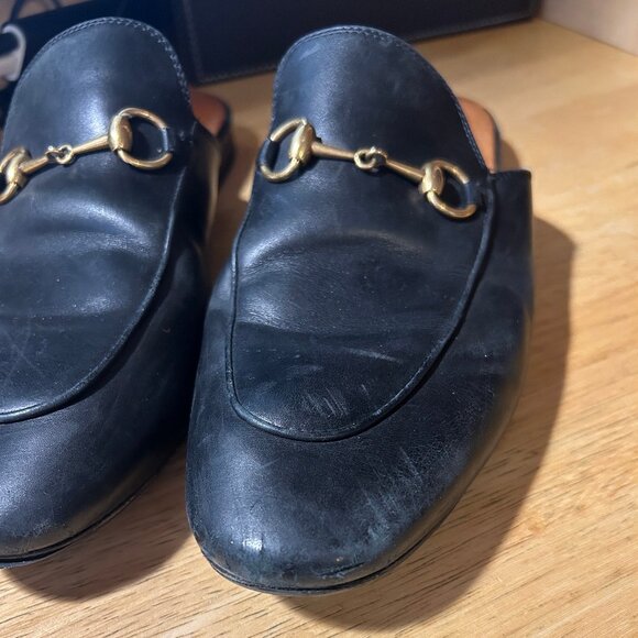 Authentic Gucci Princetown Black Leather Horsebit Slip-On Slide Mule 38.5 US/8.5 - Picture 10 of 16